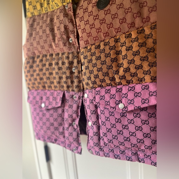 Gucci $2600 GG Logo Jacquard Cotton Canvas Down Multicolor Colorblock Vest 46 - Picture 6 of 14